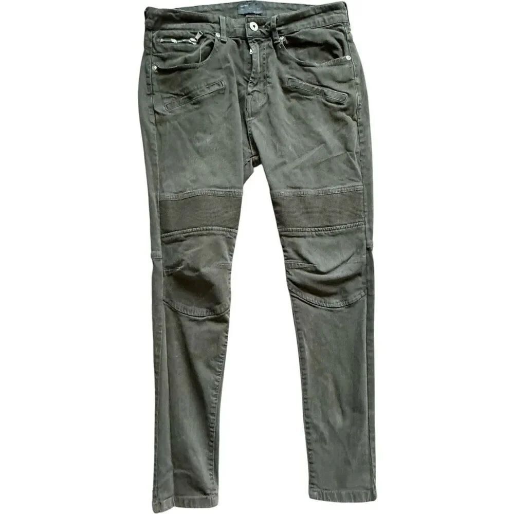 Mens Zara Denimwear Zipper Ribbed Knee Olive Wash Ankle Skinny Jeans - Sz 31
